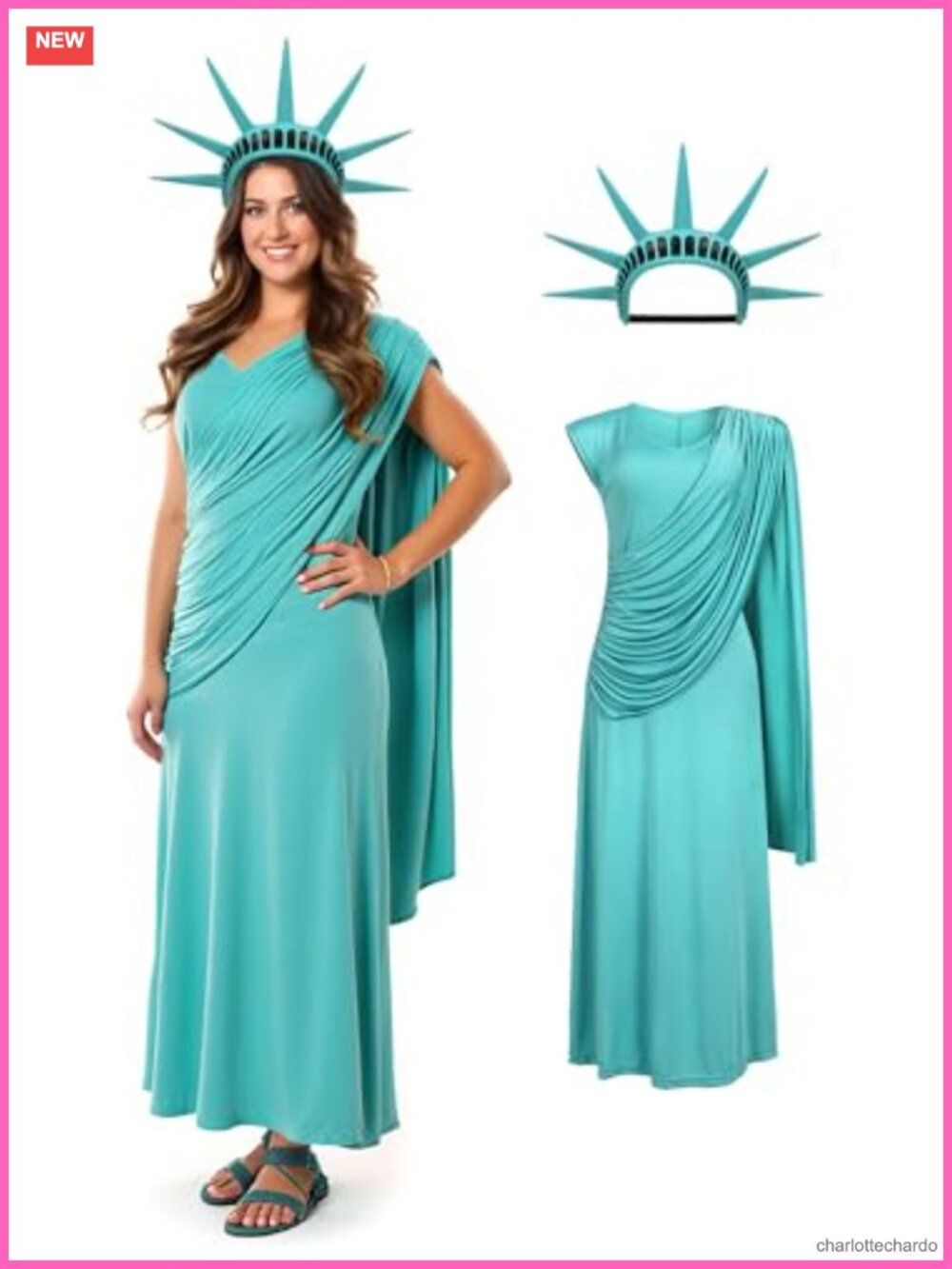 JEGERMIG Statue of Liberty Greek Goddess Costume Long Dress Halloween Cosplay